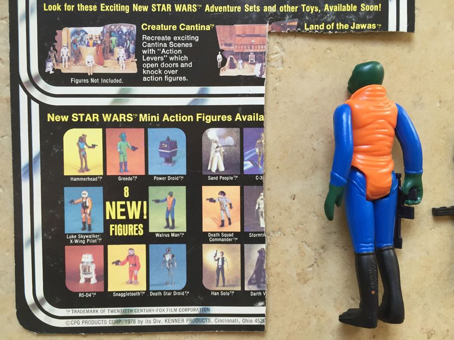 STAR WARS Kenner Action Figure 1978 Walrus Man And 1978 Greedo With Portion Of Cards Excellent Condition Never Played With Extra Gun [Photo 12]