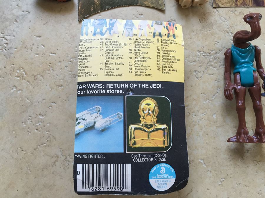 STAR WARS Kenner Action Figure 1977 Jawa, 1977 Sand People, 1978 Hammerhead And 1983 Ree Yees With Portion Of Cards Excellent Condition Never Played With [Photo 7]