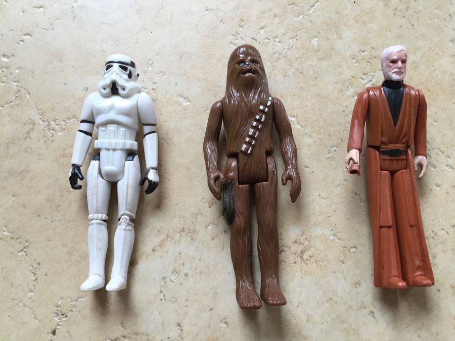 STAR WARS Kenner Action Figure Vintage 1977 Ben (Obi-Wan) Kenobi,  Chewbacca And Stormtrooper