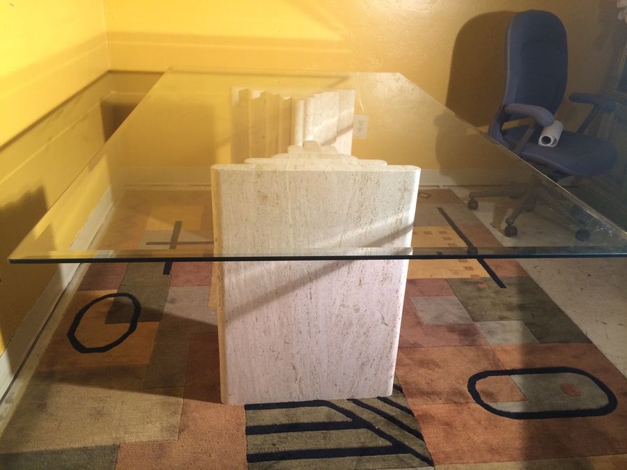 Contemporary Glass Top Dining Table with (2) Heavy Graduated Marble Bases [Photo 9]