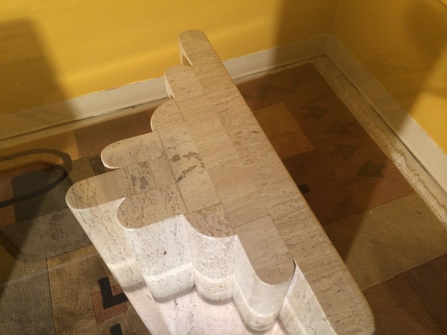 Contemporary Glass Top Dining Table with (2) Heavy Graduated Marble Bases [Photo 5]