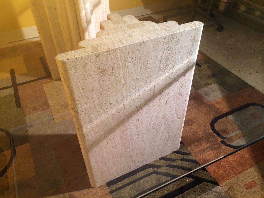 Contemporary Glass Top Dining Table with (2) Heavy Graduated Marble Bases [Photo 7]