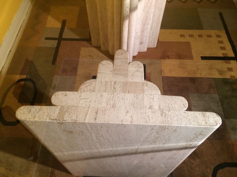 Contemporary Glass Top Dining Table with (2) Heavy Graduated Marble Bases [Photo 6]