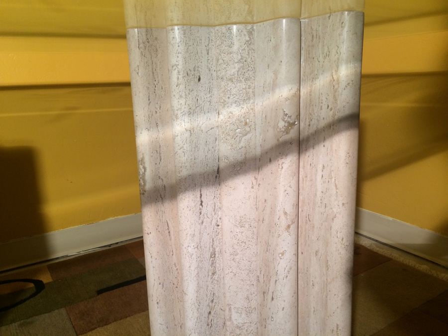 Contemporary Glass Top Dining Table with (2) Heavy Graduated Marble Bases [Photo 4]