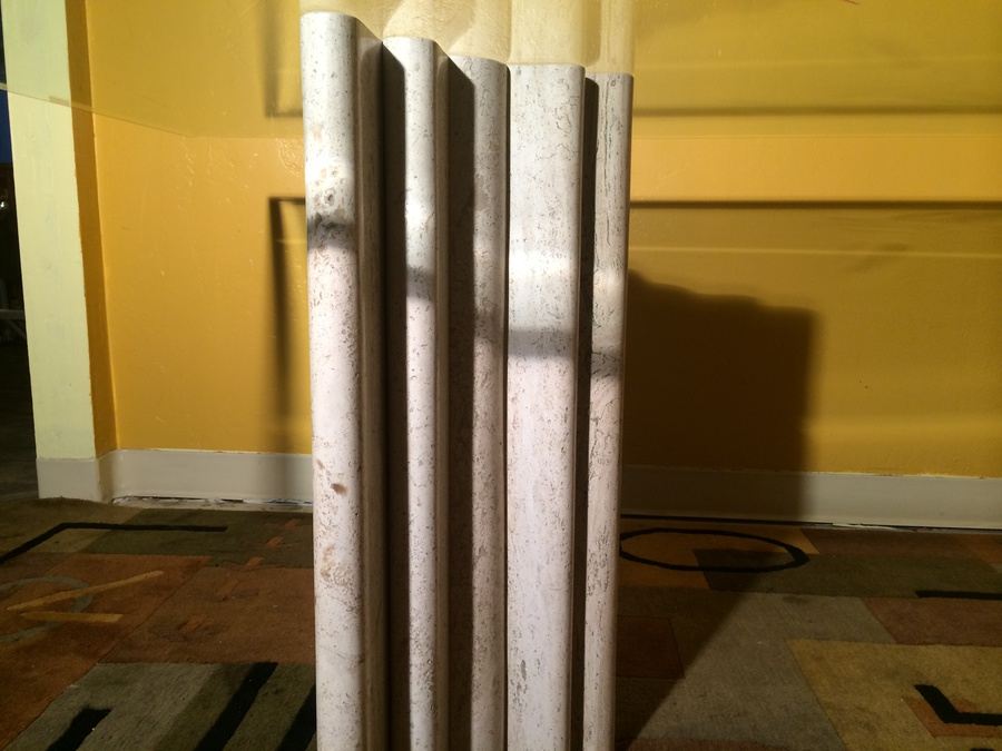 Contemporary Glass Top Dining Table with (2) Heavy Graduated Marble Bases [Photo 3]