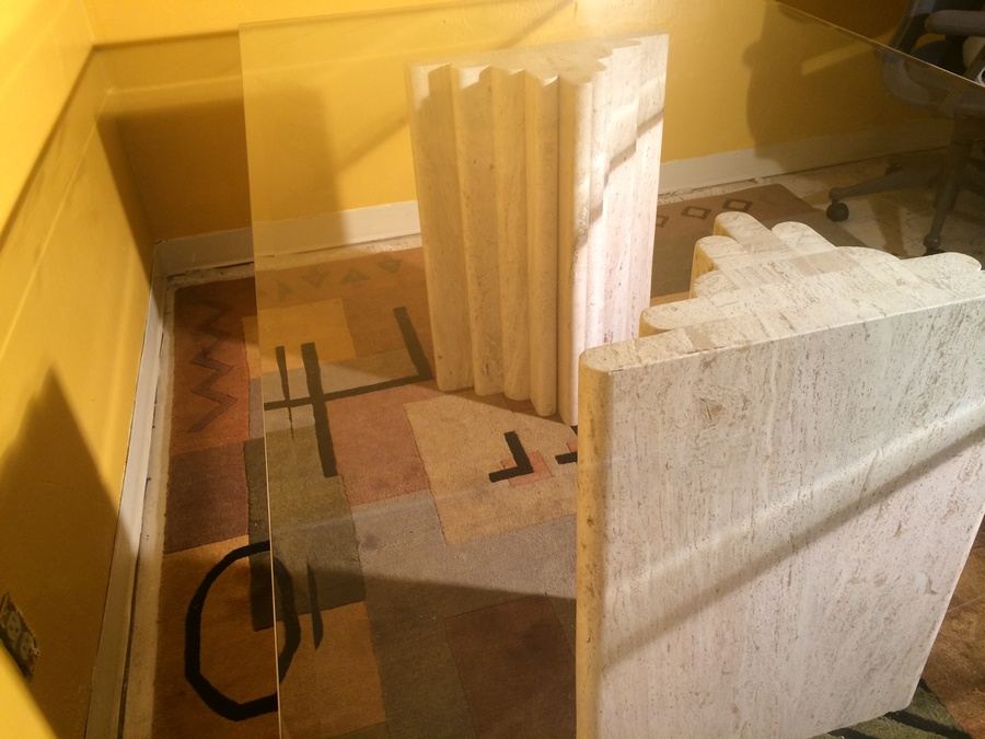 Contemporary Glass Top Dining Table with (2) Heavy Graduated Marble Bases [Photo 8]