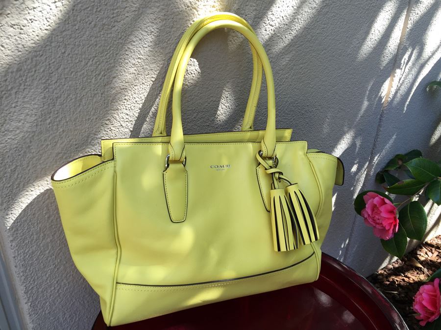 Yellow COACH Leather Shoulder Bag Handbag With Dust Cover [Photo 6]