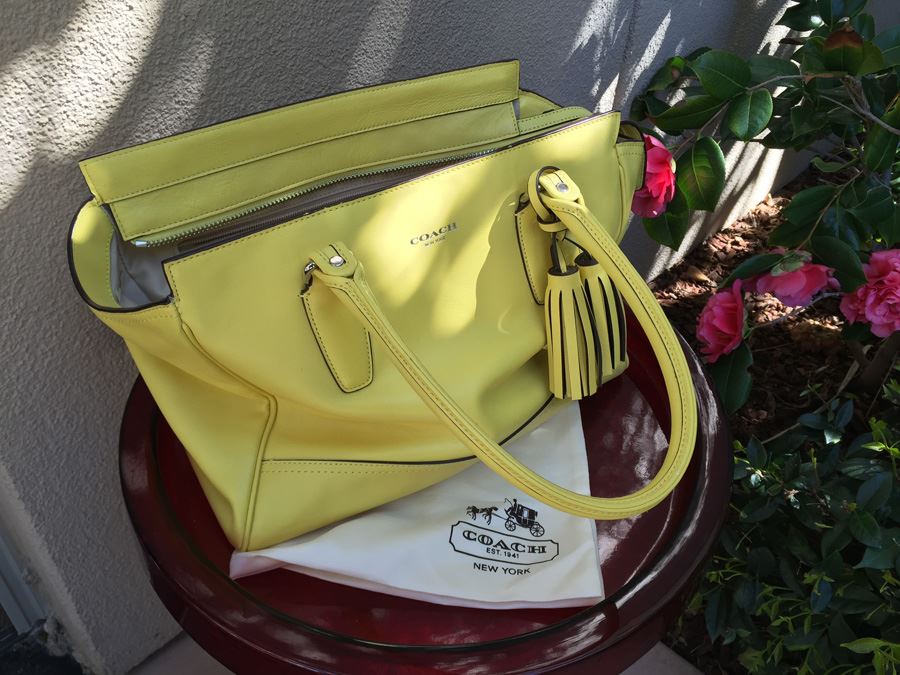 Yellow COACH Leather Shoulder Bag Handbag With Dust Cover [Photo 12]