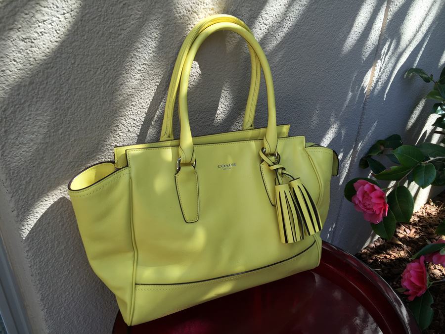 Yellow COACH Leather Shoulder Bag Handbag With Dust Cover [Photo 4]