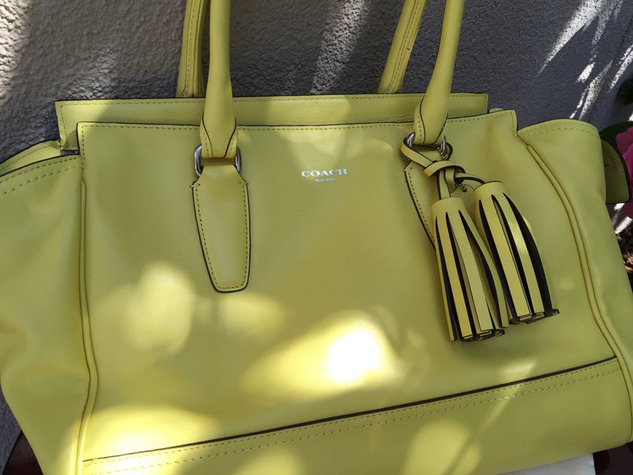 Yellow COACH Leather Shoulder Bag Handbag With Dust Cover [Photo 8]