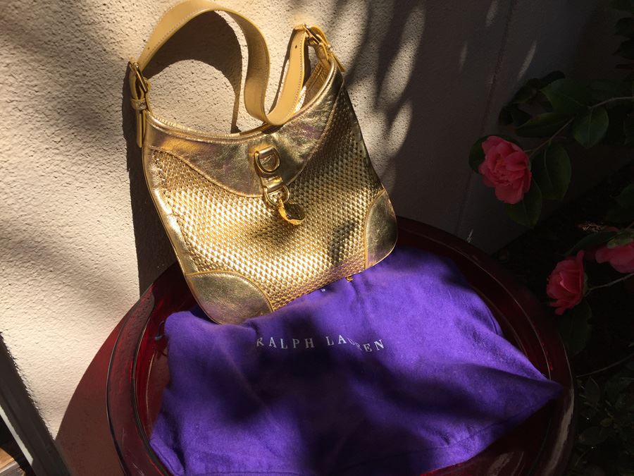 Gold Tone Ralph Lauren Handbag With Dust Cover