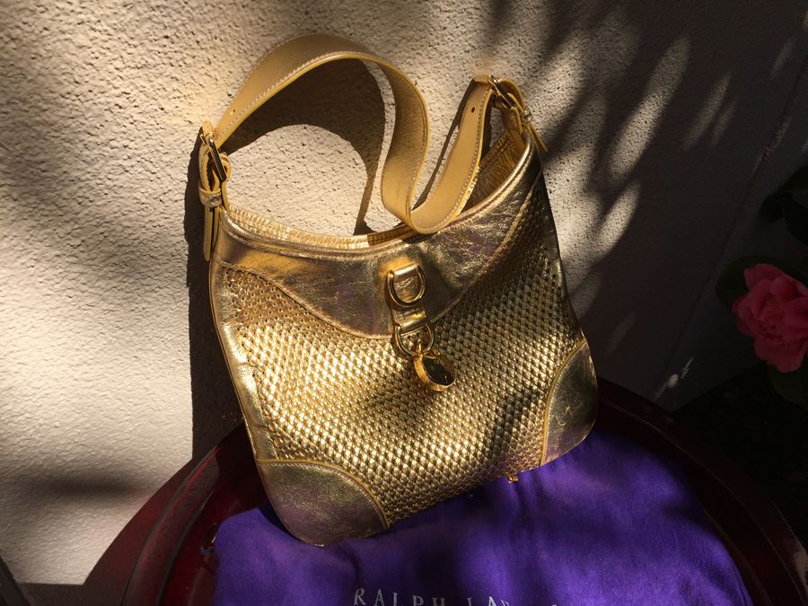 Gold Tone Ralph Lauren Handbag With Dust Cover [Photo 6]