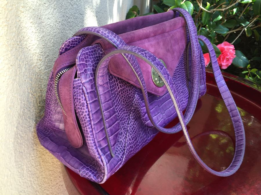 Purple SMYTHSON Croc Embossed Handbag [Photo 6]