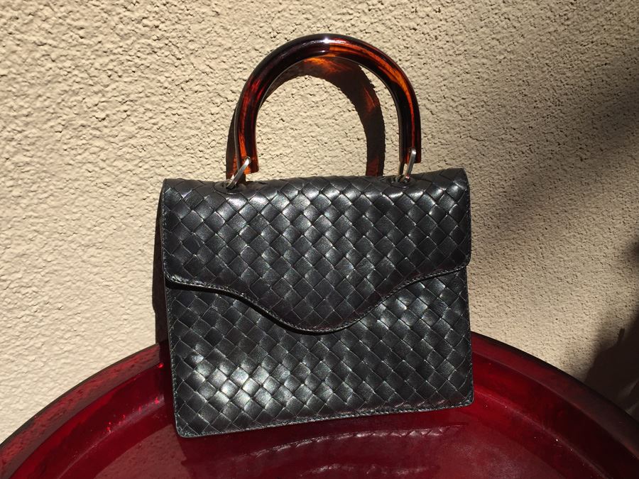Black Bottega Veneta Woven Leather Handbag Made In Italy