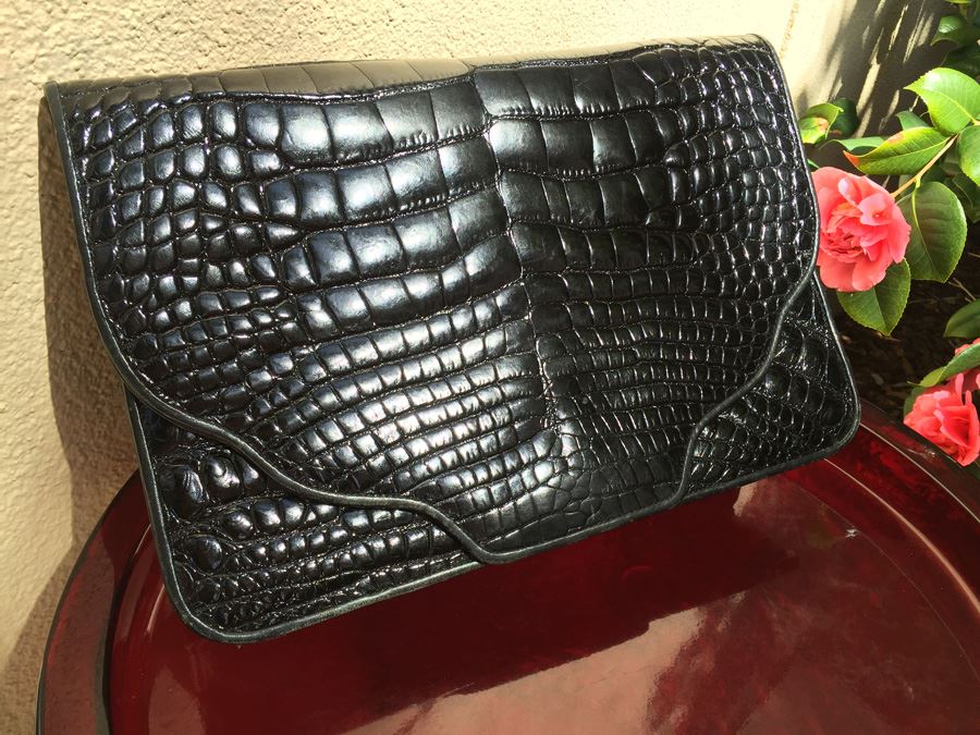 Black Varon Croc Embossed Handbag [Photo 1]