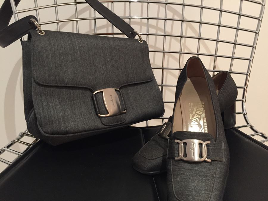 Salvatore Farragamo Shoes Size 7B With Matching Handbag