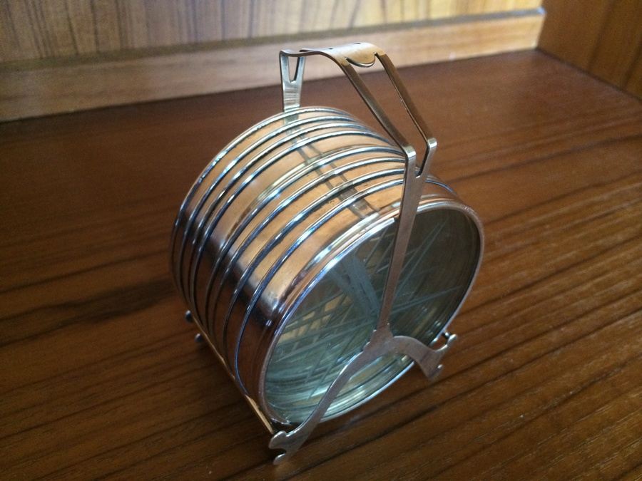 Sterling Silver & Glass Coaster Set [Photo 1]