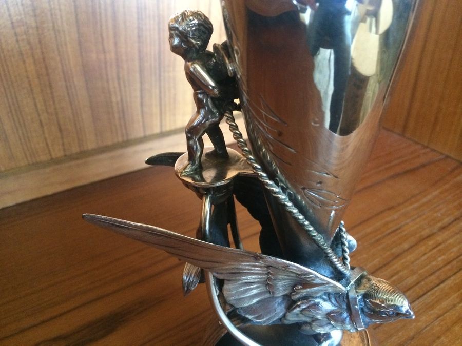 Silverplate Statue Vase with stunning Cherub and Bird [Photo 12]