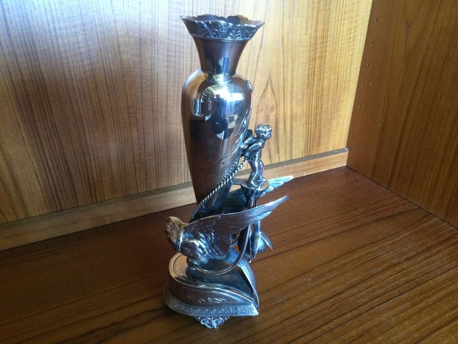 Silverplate Statue Vase with stunning Cherub and Bird [Photo 2]