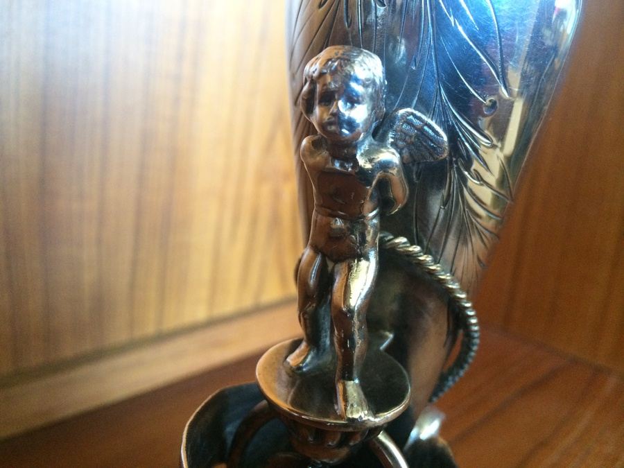 Silverplate Statue Vase with stunning Cherub and Bird [Photo 8]