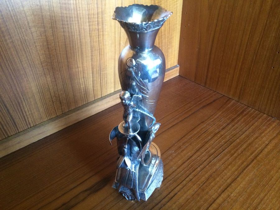 Silverplate Statue Vase with stunning Cherub and Bird [Photo 10]
