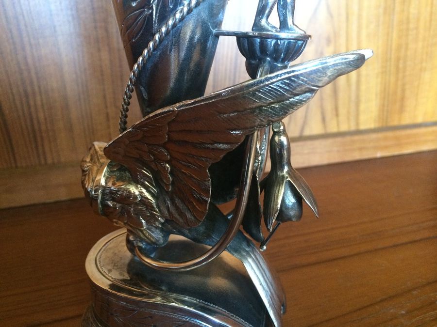 Silverplate Statue Vase with stunning Cherub and Bird [Photo 3]