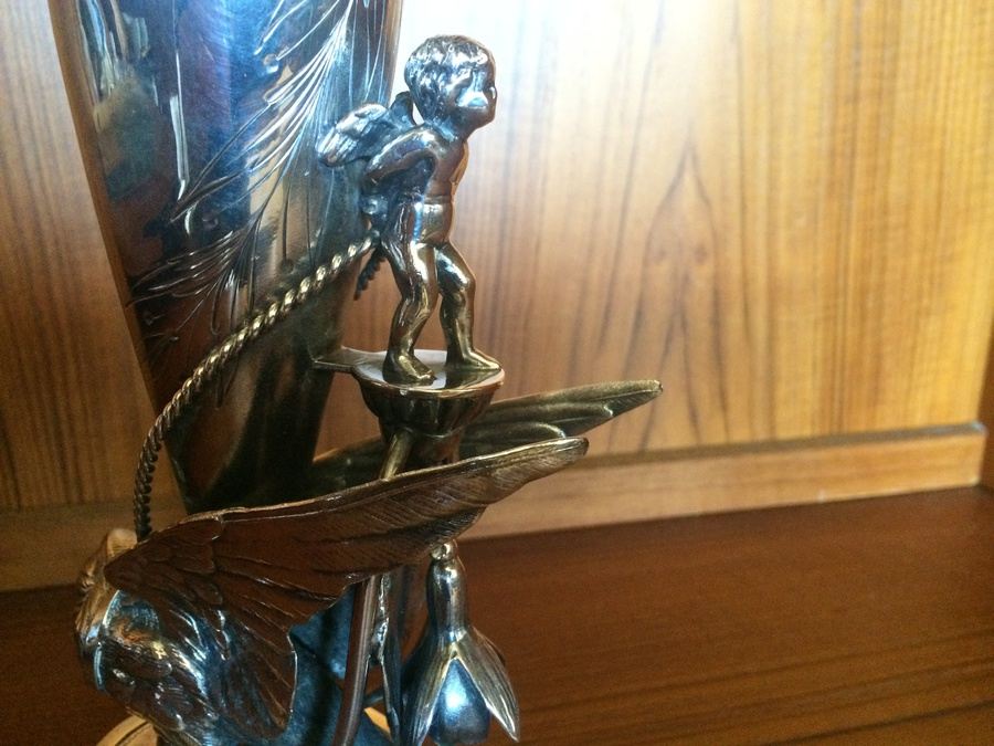 Silverplate Statue Vase with stunning Cherub and Bird [Photo 1]