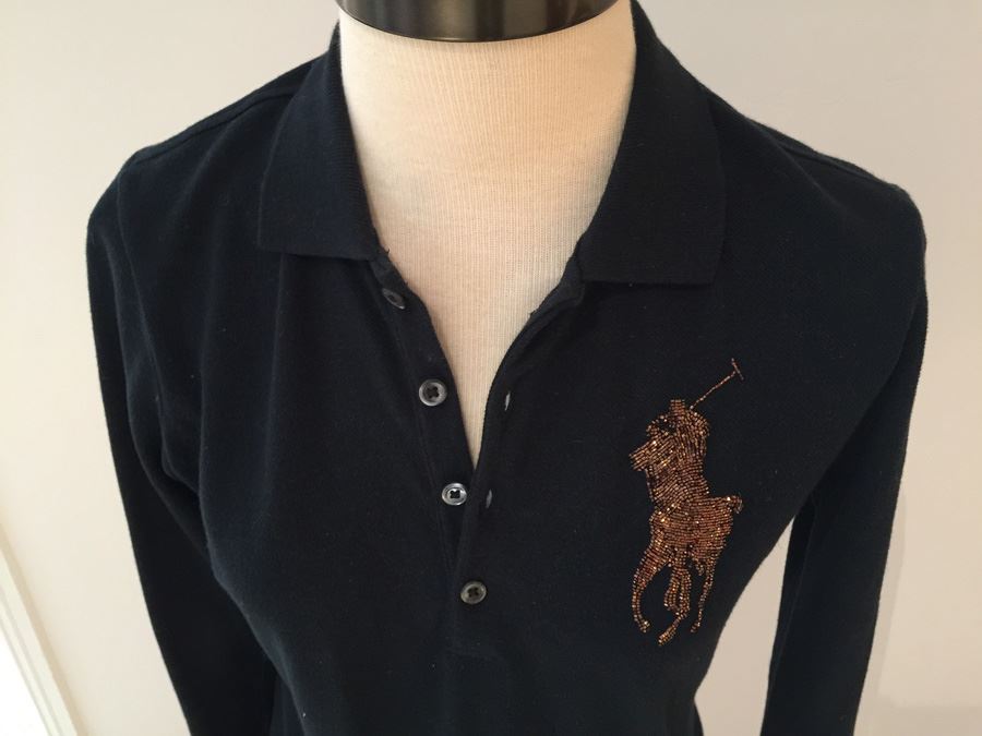 Ralph Lauren Button Up Sweater Shirt With Beaded Pony Size S [Photo 5]