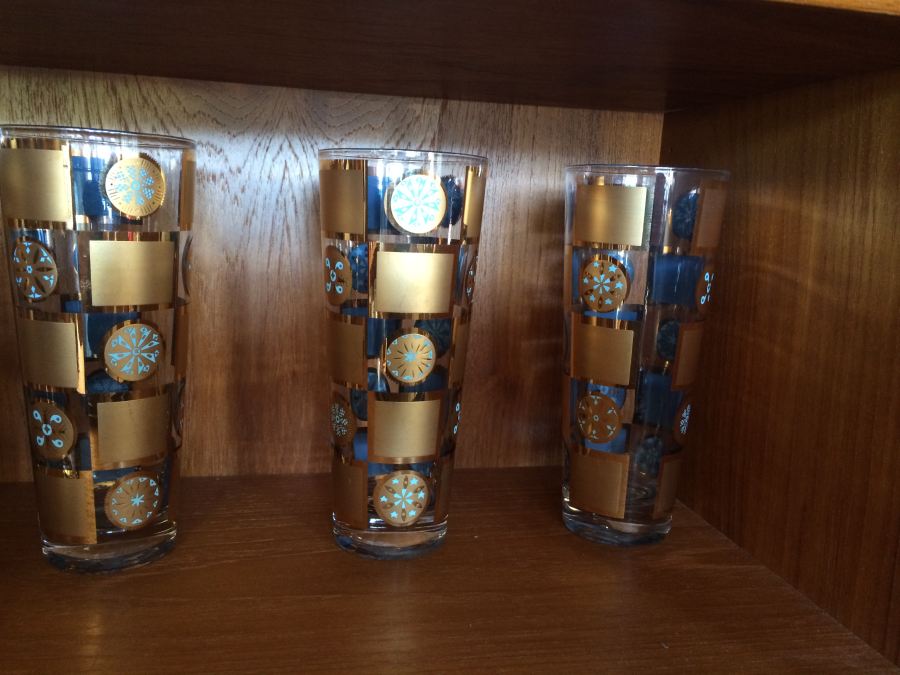 Set of 6 Mid-Century Highball Glasses - Gold and Light Blue [Photo 3]