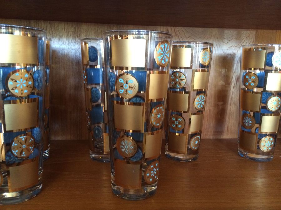 Set of 6 Mid-Century Highball Glasses - Gold and Light Blue [Photo 2]