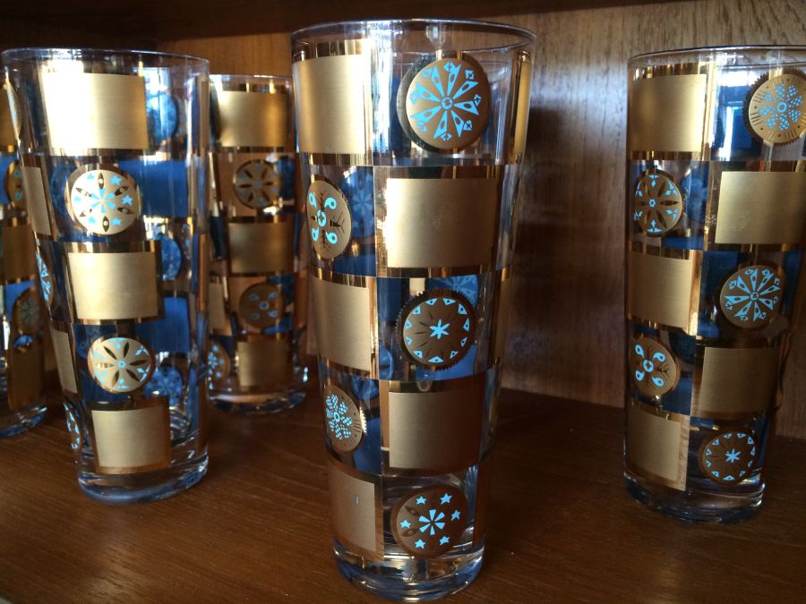 Set of 6 Mid-Century Highball Glasses - Gold and Light Blue [Photo 4]