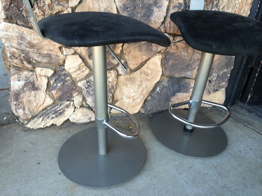 (2) Sturdy Brushed Metal Elite Pinot Barstools w/ Suede. Swivel and Adjustable. [Photo 5]