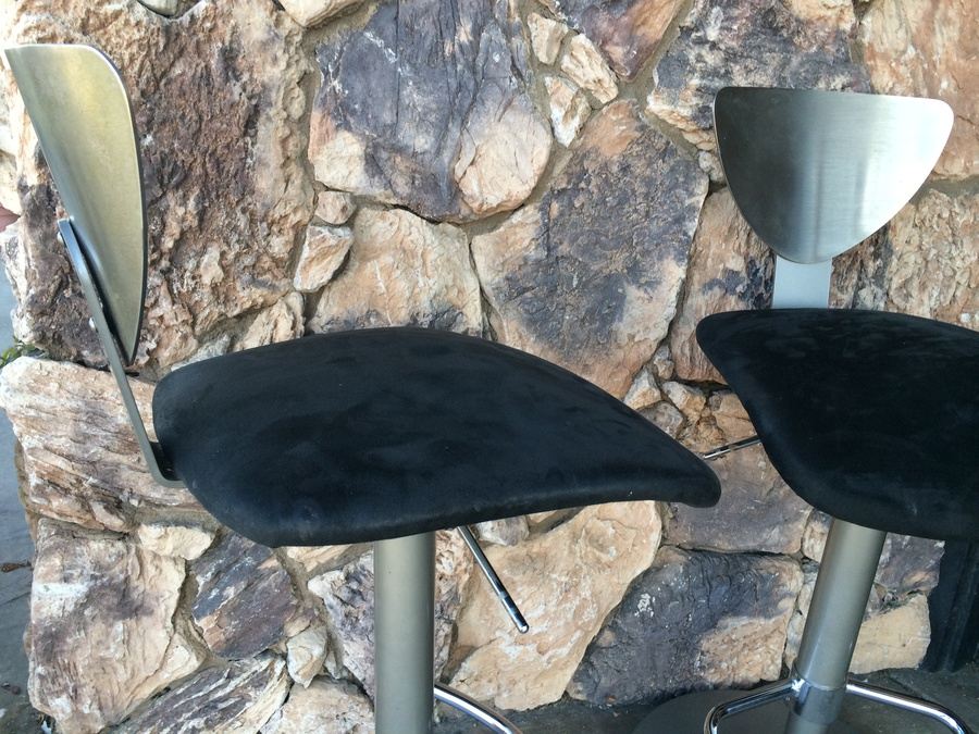 (2) Sturdy Brushed Metal Elite Pinot Barstools w/ Suede. Swivel and Adjustable. [Photo 4]