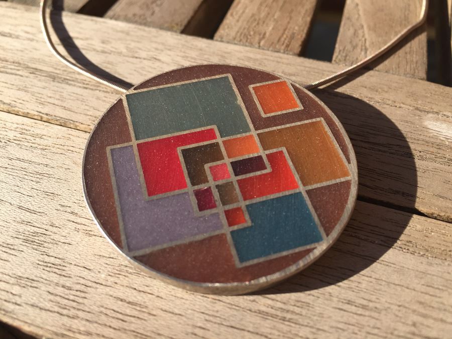 Modernist Enamel Pendant With Sterling Silver Chain Wt. 33.8g [Photo 4]