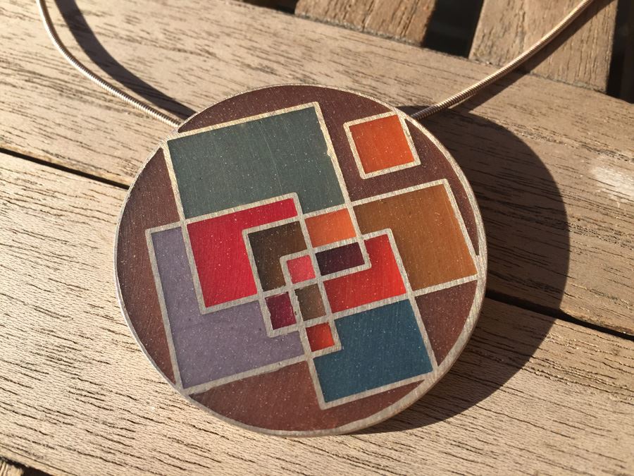 Modernist Enamel Pendant With Sterling Silver Chain Wt. 33.8g [Photo 2]