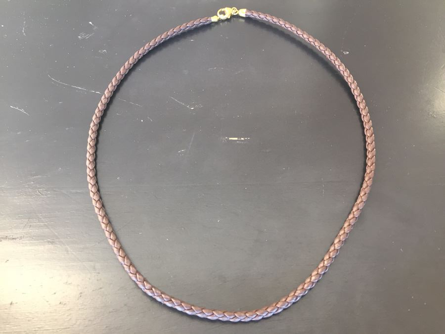 Iridesse Tiffany & Co Braided Leather Necklace With 18K Gold Clasp Wt. 4.6g [Photo 1]