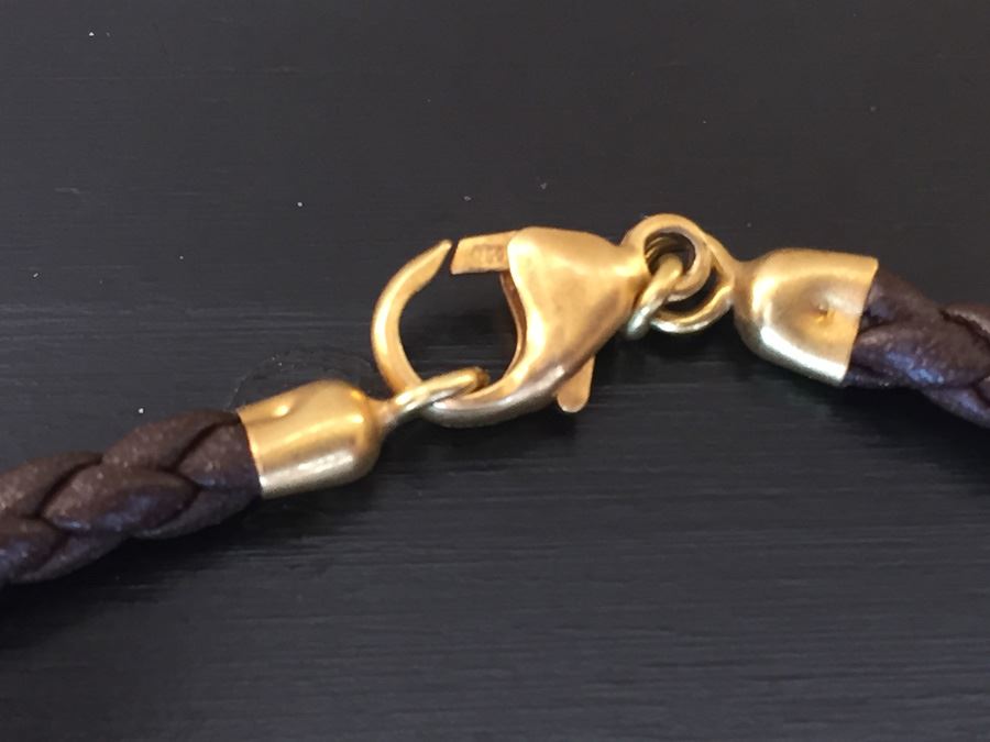 Iridesse Tiffany & Co Braided Leather Necklace With 18K Gold Clasp Wt. 4.6g [Photo 5]