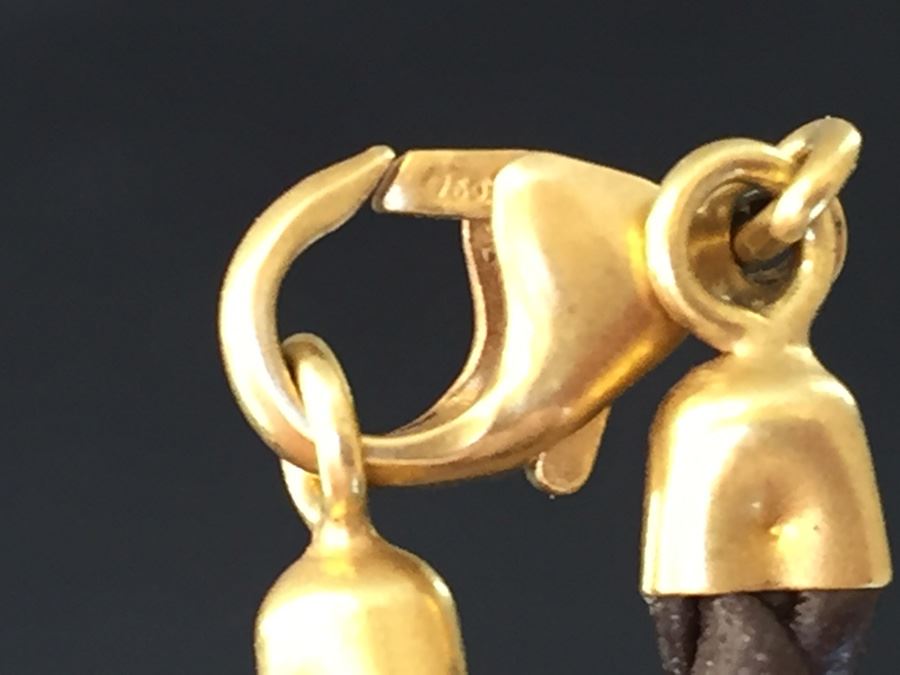 Iridesse Tiffany & Co Braided Leather Necklace With 18K Gold Clasp Wt. 4.6g [Photo 7]