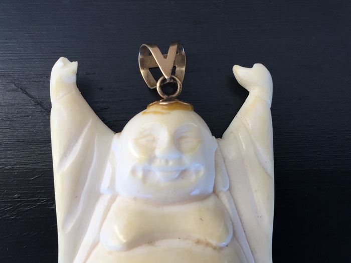 Old Carved Buddha With 14k Gold Bale Wt. 23.4g [Photo 4]