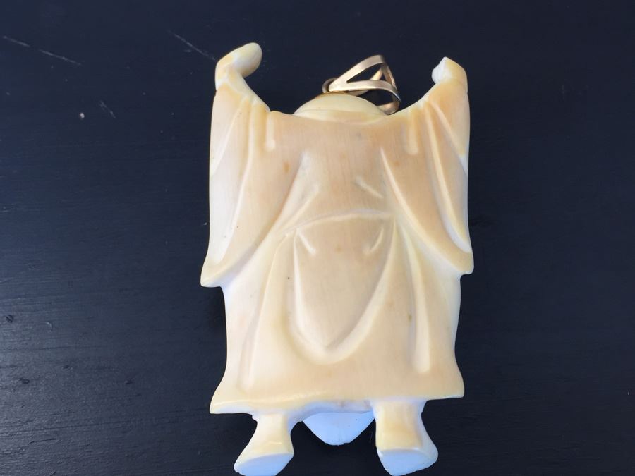 Old Carved Buddha With 14k Gold Bale Wt. 23.4g [Photo 2]