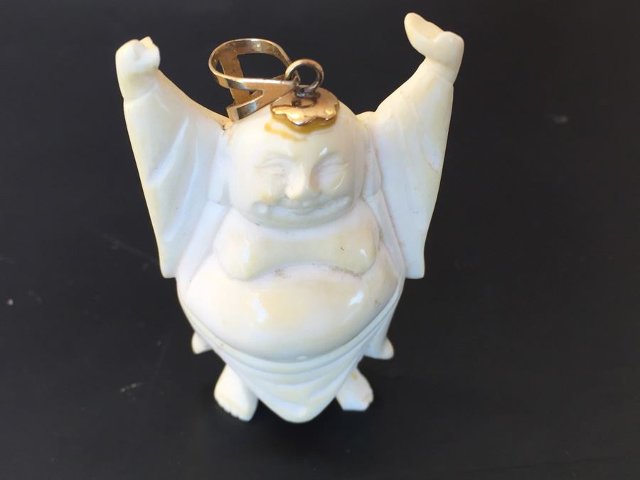 Old Carved Buddha With 14k Gold Bale Wt. 23.4g [Photo 7]