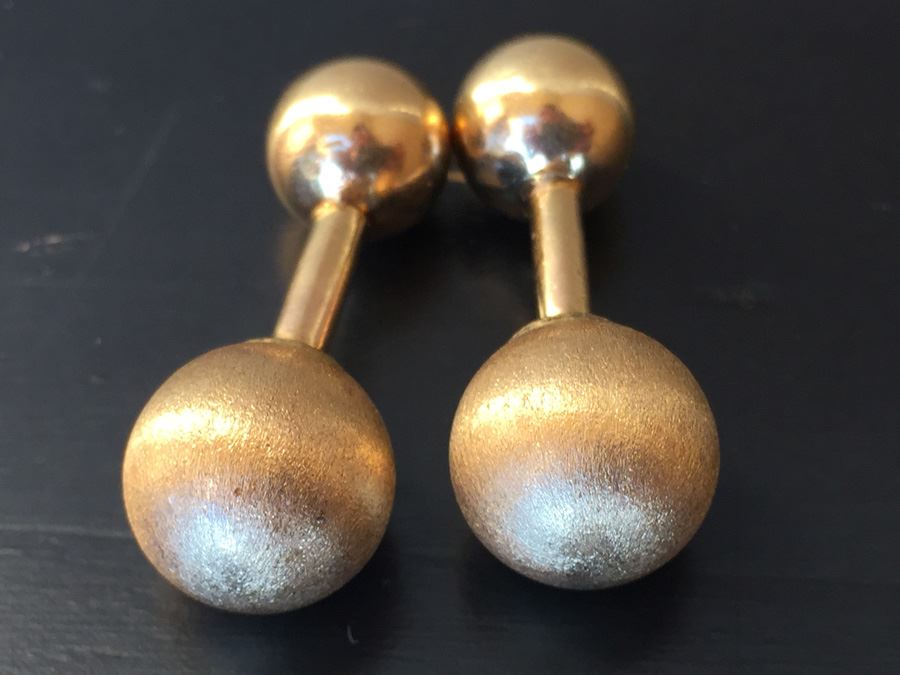 14k Gold Barbell Cufflinks Wt:6.3g [Photo 3]