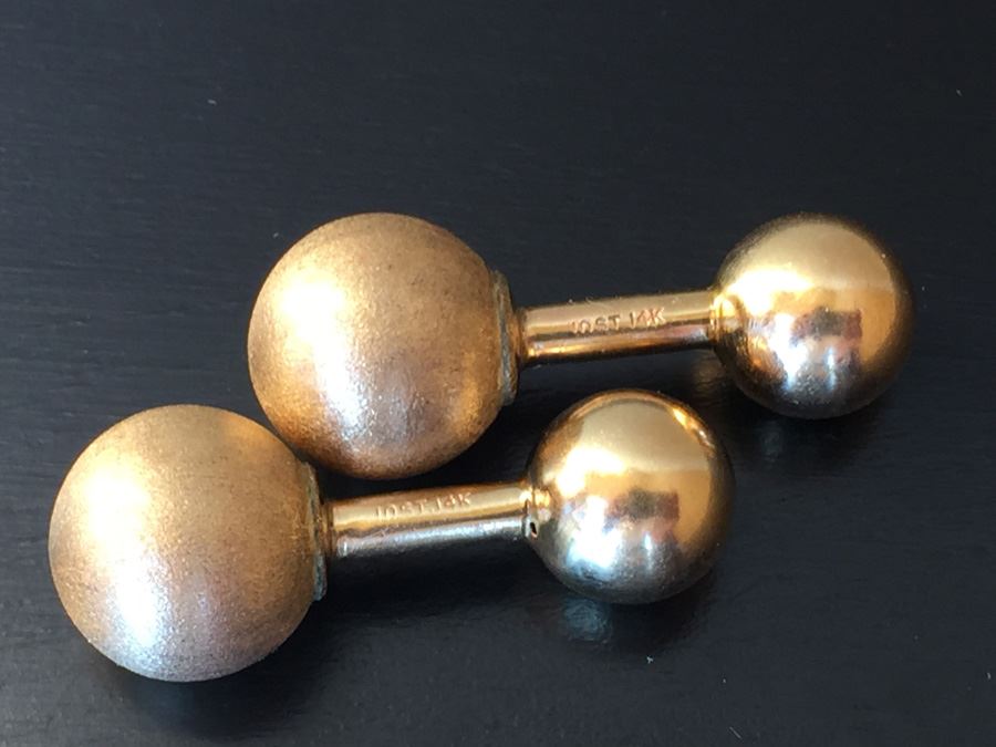 14k Gold Barbell Cufflinks Wt:6.3g [Photo 4]