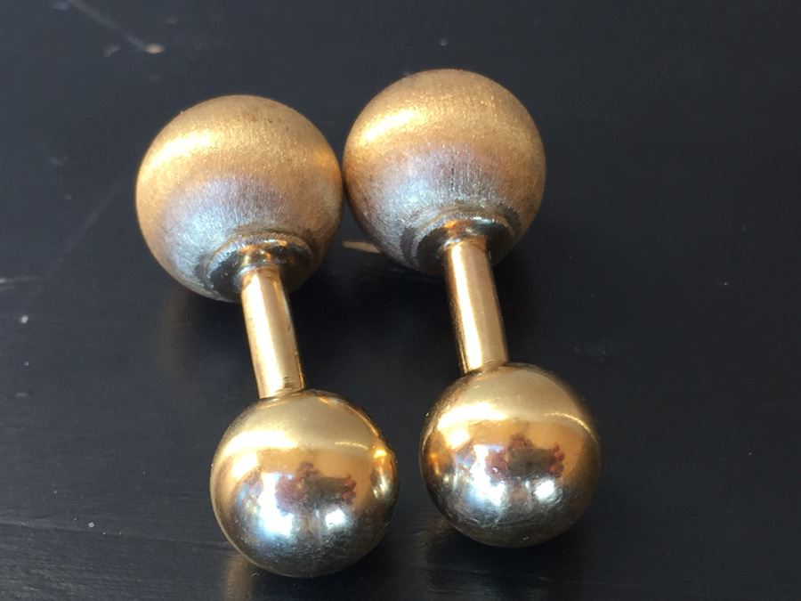 14k Gold Barbell Cufflinks Wt:6.3g [Photo 6]