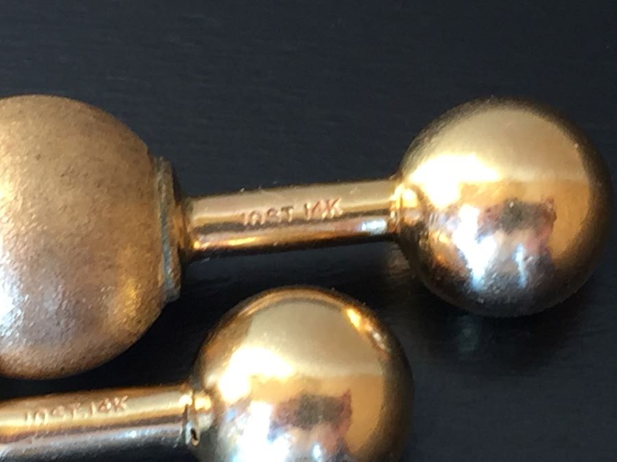14k Gold Barbell Cufflinks Wt:6.3g [Photo 2]