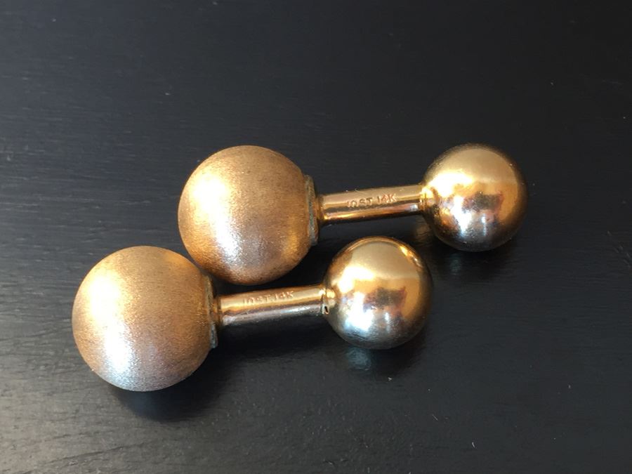 14k Gold Barbell Cufflinks Wt:6.3g [Photo 5]