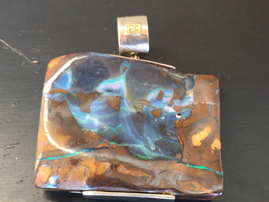 Boulder Opal Enhancer Gold On Silver Wt. 37.6g Signed DP [Photo 4]