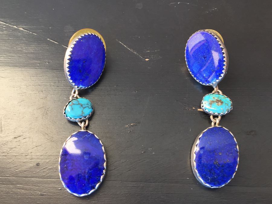 Sterling Silver Turquoise Earrings Signed J. R. LTD. Santa Fe, NM Wt:11g