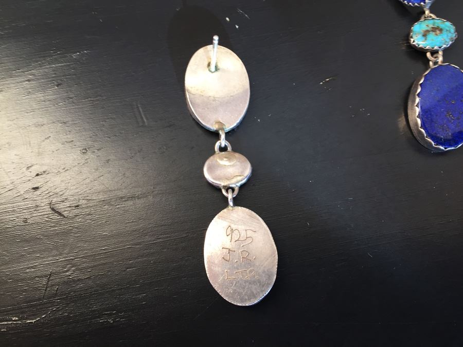 Sterling Silver Turquoise Earrings Signed J. R. LTD. Santa Fe, NM Wt:11g [Photo 8]