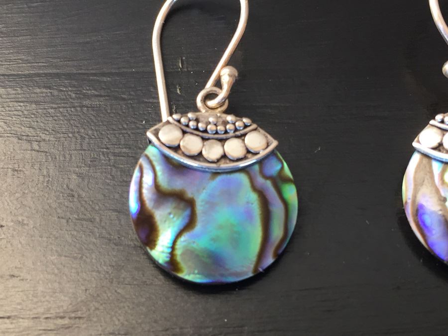Sterling Silver Abalone Earrings Wt:2.6g [Photo 2]